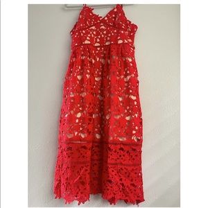 Red Lace and Nude Mid-length Dress